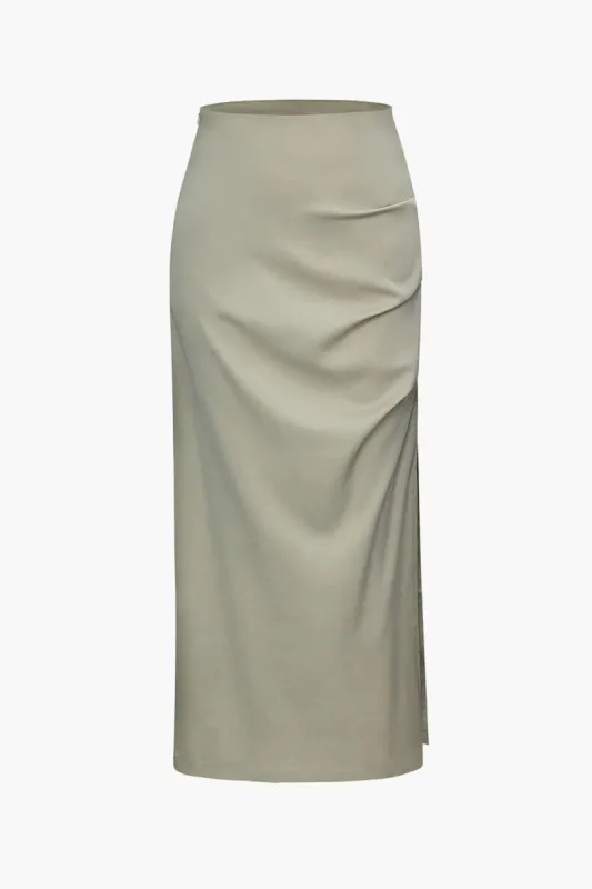 Solid Ruched Split Skirt sold by Micas