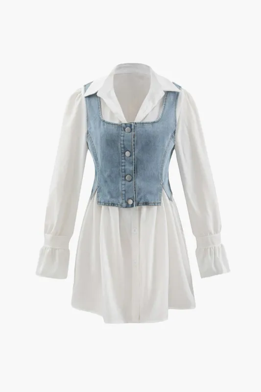 Puff Sleeve Mini Shirt Dress And Denim Cami Set sold by Micas