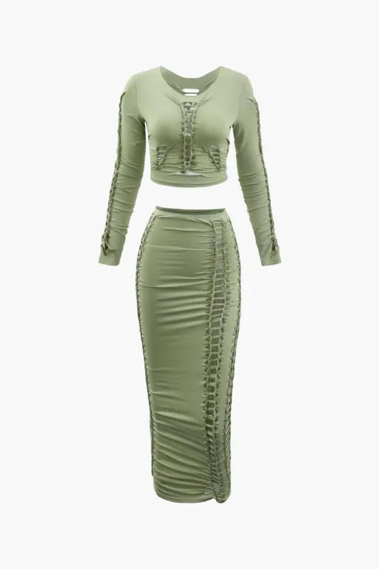 Braided Cut Out Long Sleeve Top And Skirt Set sold by Micas