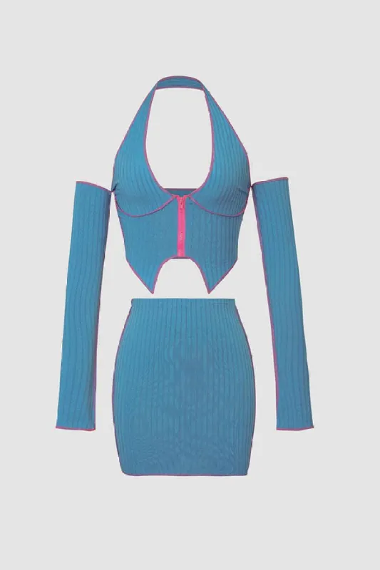 Halter Neck Long Slleve Top And Skirt Set sold by Micas