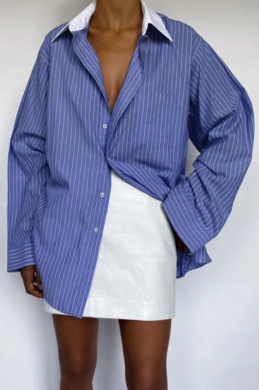 Contrast Vertical Stripe Button Up Chest Pocket Shirt sold by Micas