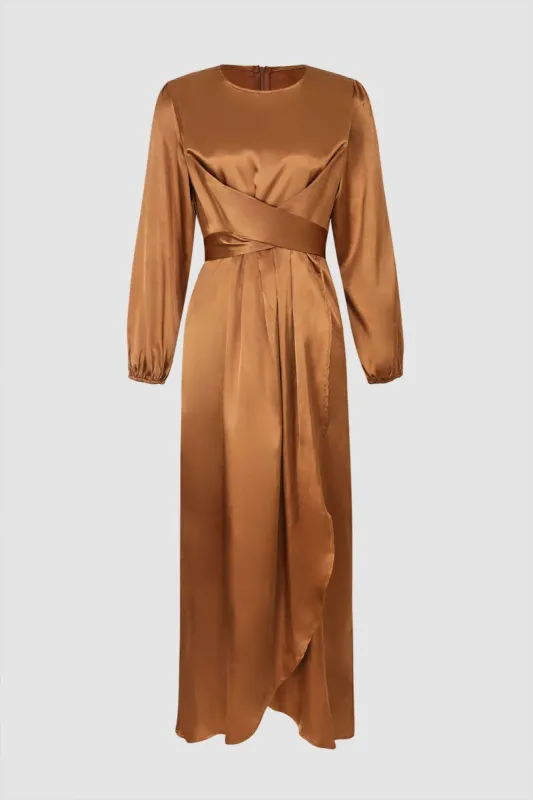 Satin Wrap Tie Long Sleeve Maxi Dress sold by Micas