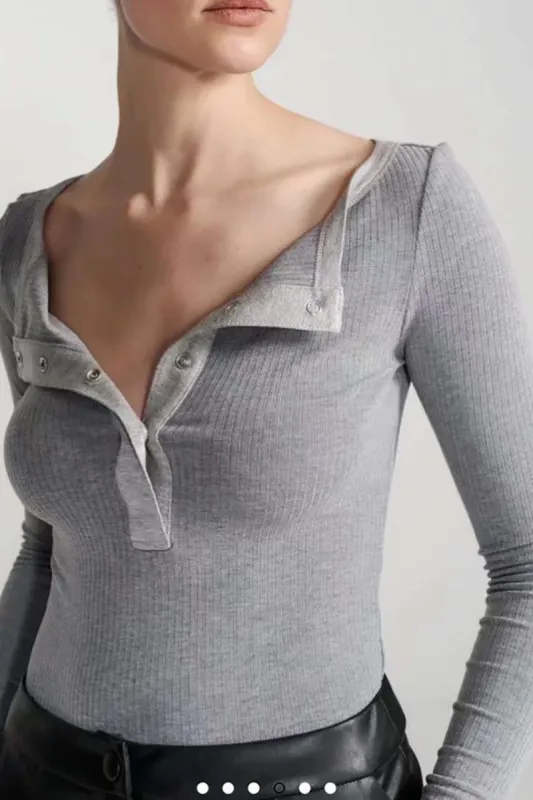 V-neck Long Sleeve Rib Knit Top sold by Micas
