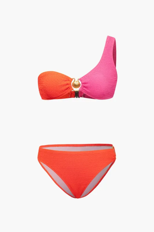 Contrast Textured One Shoulder Bikini Set sold by Micas
