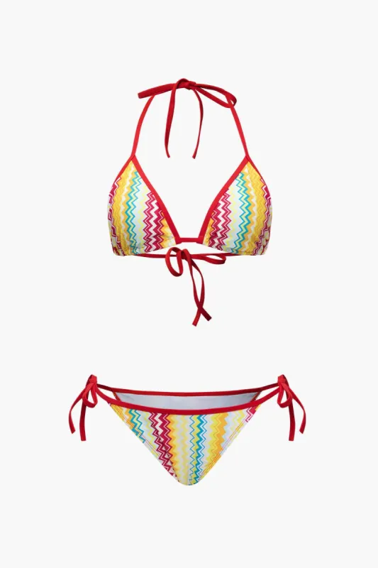 Rainbow Zig Zag Print Tie Triangle Bikini Set sold by Micas