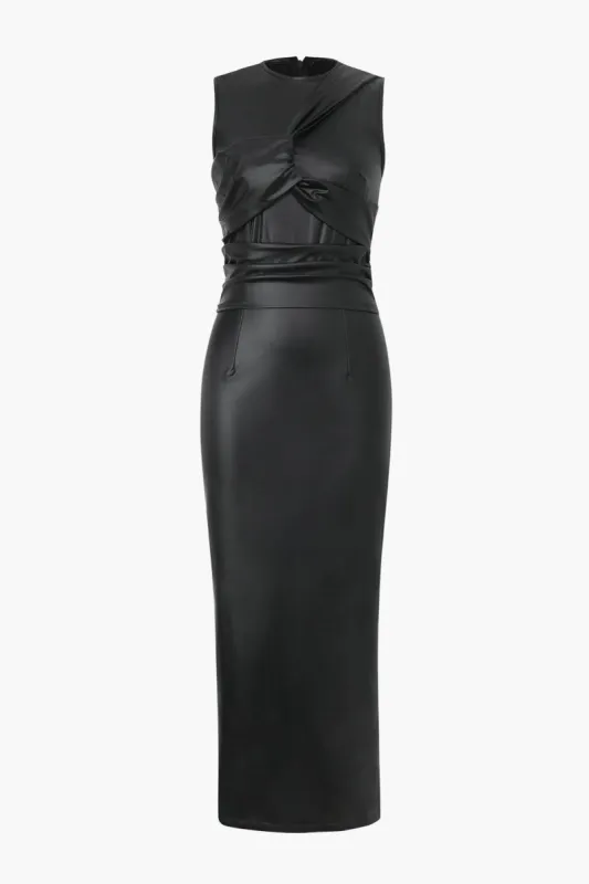 Faux Leather Sleeveless Bodycon Midi Dress sold by Micas