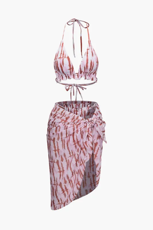 Tie Dye Halter Bikini And Wrap Cover-up Skirt Set sold by Micas