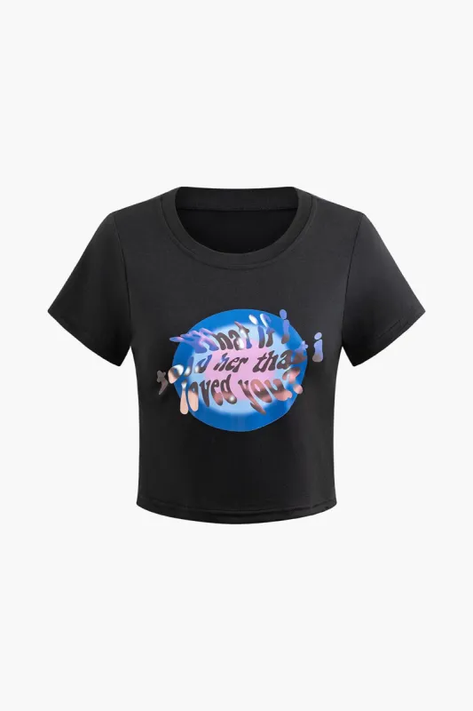 Abstract Letter Print Round Neck T-shirt sold by Micas