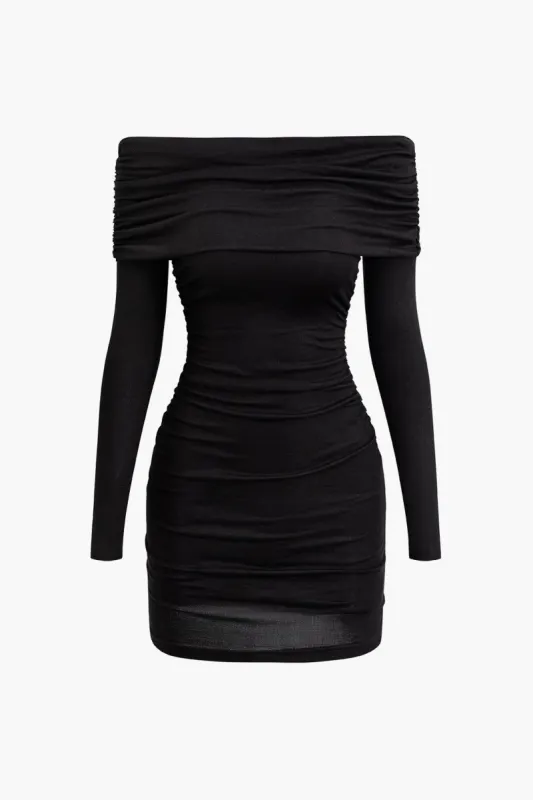 Off Shoulder Long Sleeve Ruched Mini Dress sold by Micas