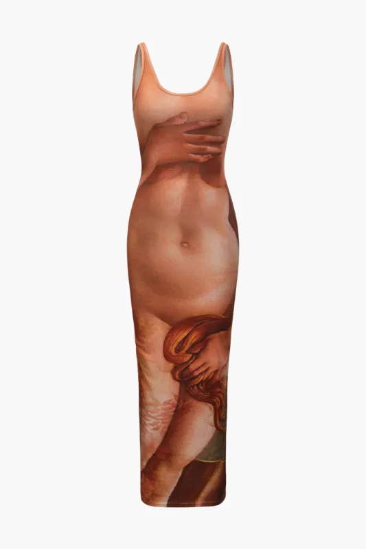 Body Print U-neck Sleeveless Maxi Dress made by Micas