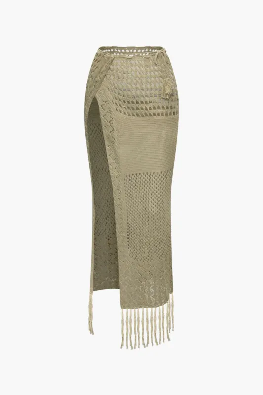 Open Knit Tassel Split Maxi Skirt sold by Micas