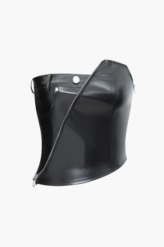 Faux Leather Asymmetric Tube Top sold by Micas