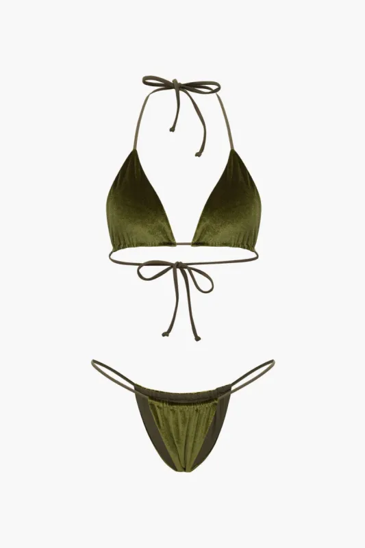 Velvet Triangle Halter Tie Bikini Set sold by Micas