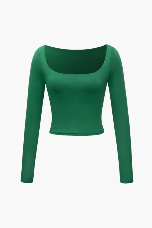 Solid Square Neck Long Sleeve Top sold by Micas