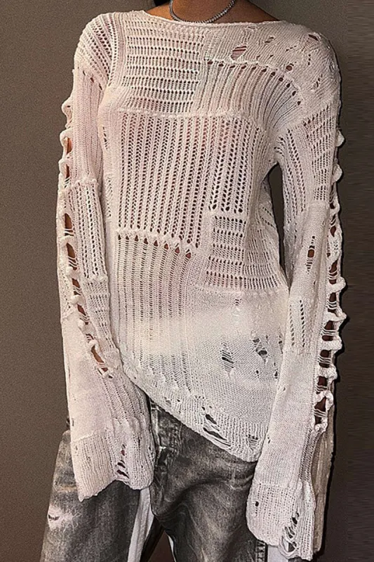 Asymmetrical Knit Ripped Cover-Up Top sold by Micas