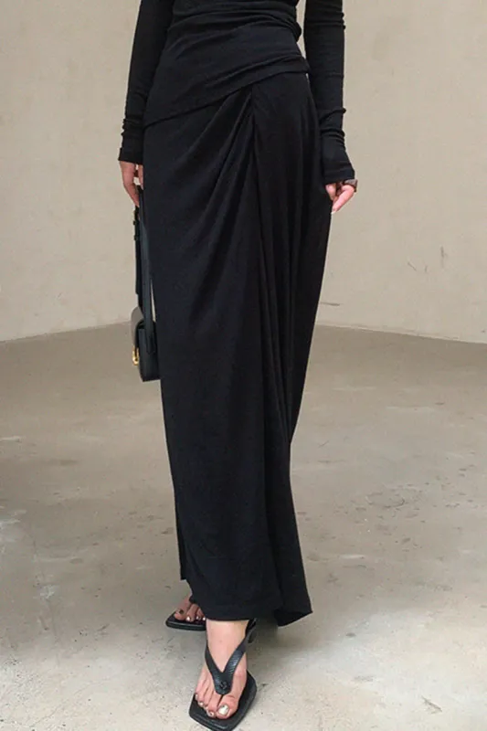 Solid Ruched Split Maxi Skirt sold by Micas