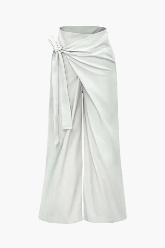 High Waist Linen-blend Belted Wide Leg Pants sold by Micas