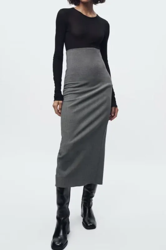 High Waist Straight Midi Skirt sold by Micas