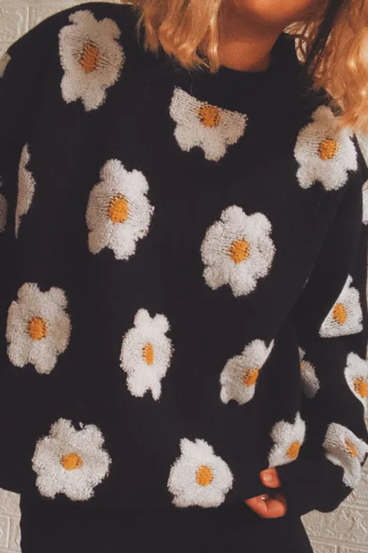 Daisy Pattern Crew Neck Pullover Sweater sold by Micas