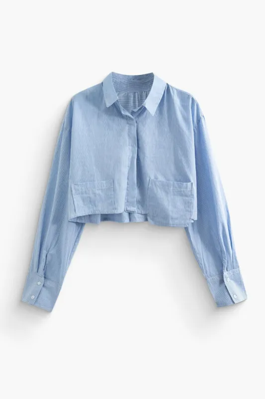 Long Sleeve Patch Pocket Crop Shirt sold by Micas
