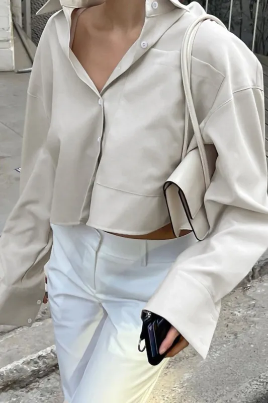 Large Pocket Detail Long Sleeve Crop Shirt sold by Micas
