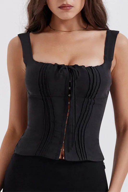 Square Neck Hook And Eye Sleeveless Top sold by Micas
