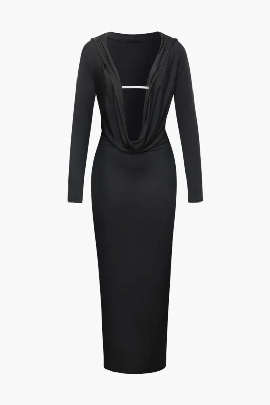 Solid Cowl Neck Hooded Maxi Dress sold by Micas