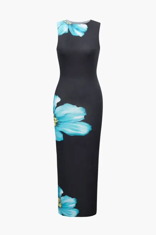 Floral Print Round Neck Sleeveless Maxi Dress sold by Micas