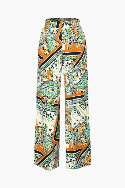 Floral Elastic Waist Wide Leg Pants sold by Micas