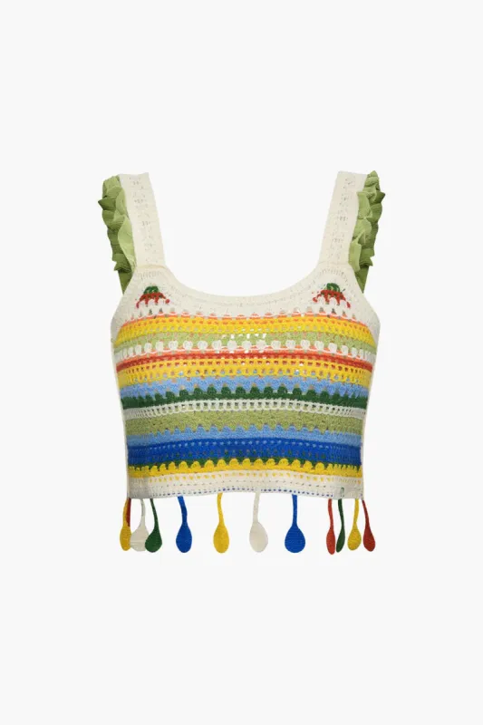 Rainbow Stripe Kint Fringe Hem Cami Top sold by Micas