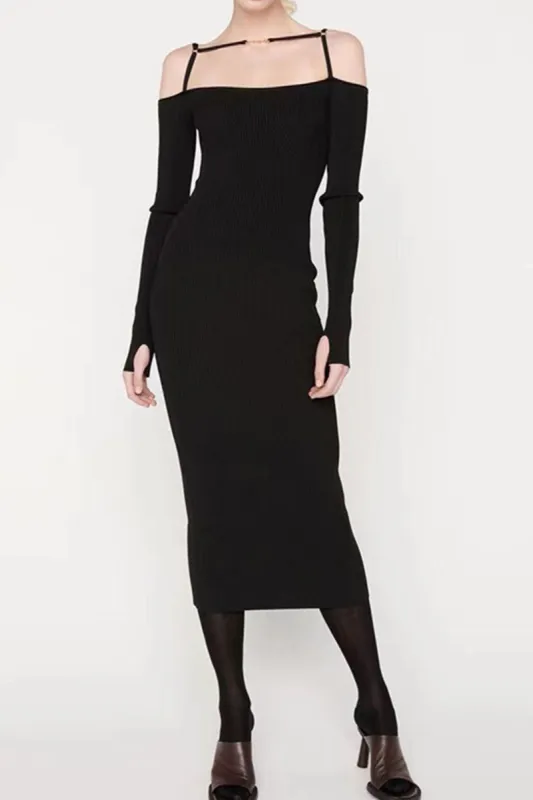 Strappy Cold Shoulder Long Sleeve Maxi Dress sold by Micas