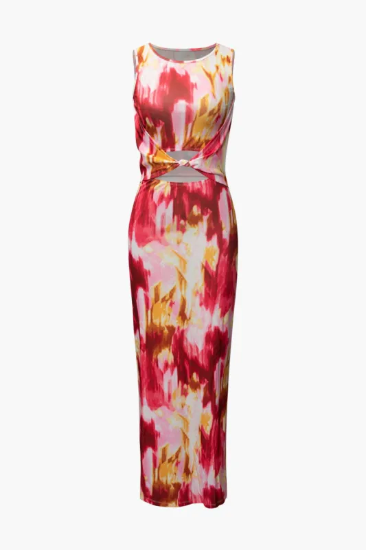 Tie Dye Knot Front Sleeveless Maxi Dress sold by Micas