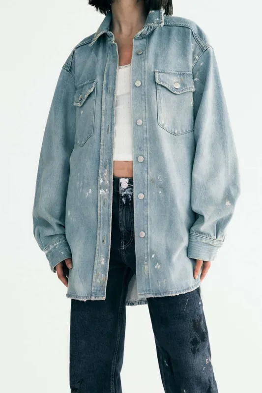 Ripped Chest Pocket Denim Shirt sold by Micas