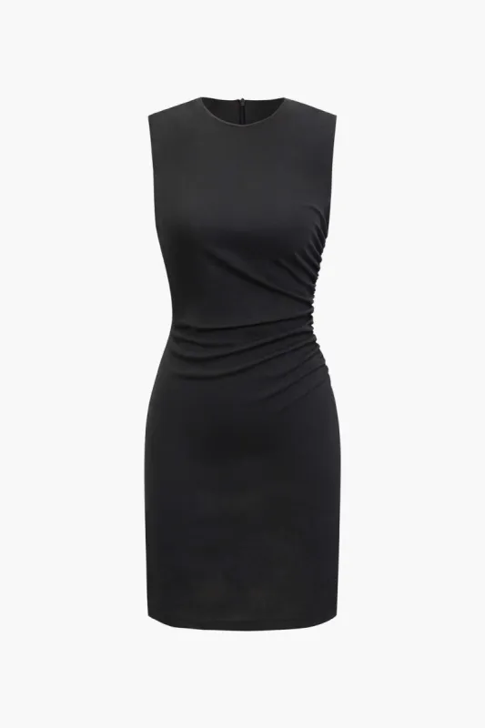 Solid Sleeveless Ruched Mini Dress sold by Micas