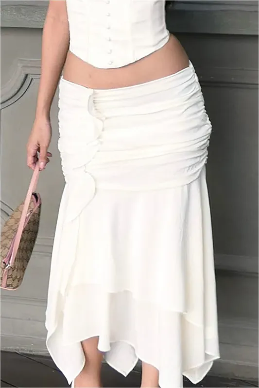 Asymmetric Ruffle Ruched Slit Skirt sold by Micas