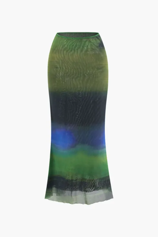 Tie Dye High Waist Mesh Maxi Skirt sold by Micas