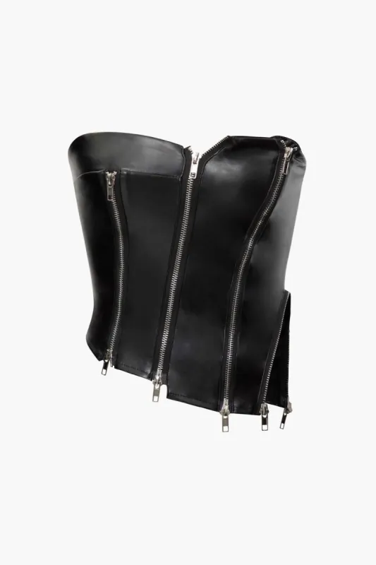 Faux Leather Multi Zipper Tube Top sold by Micas