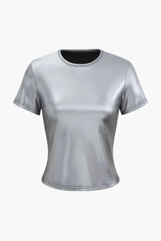 Metallic Round Neck T-shirt sold by Micas
