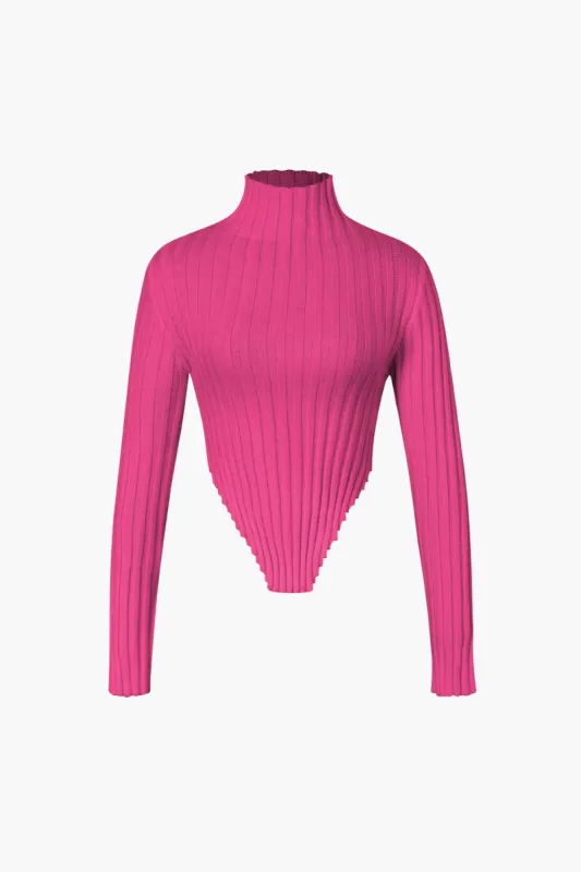 Asymmetric Lettuce Trim Knit Mock Neck Top sold by Micas