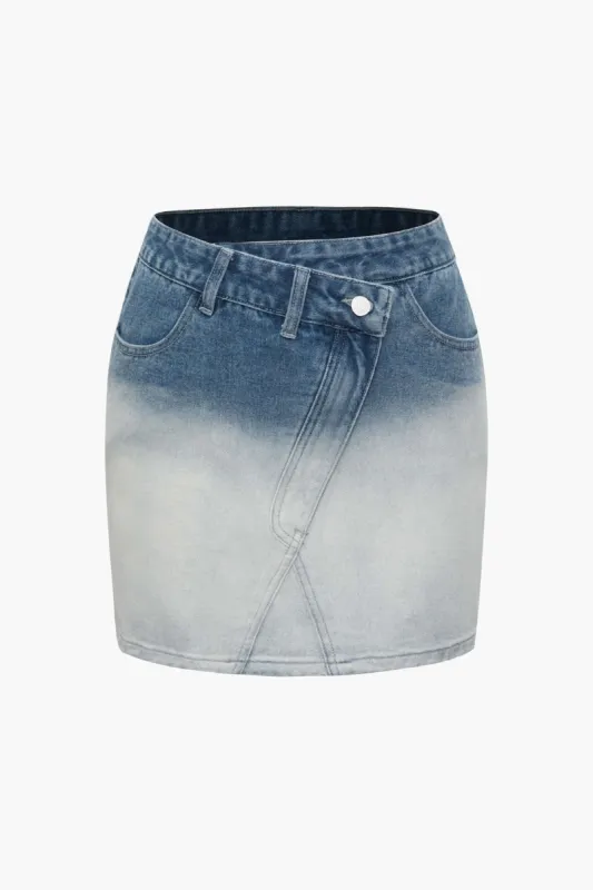 Ombre Asymmetric Waist Denim Mini Skirt sold by Micas