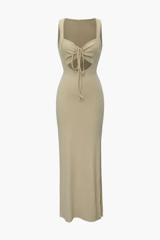 Tie Front Cut Out Slit Maxi Dress sold by Micas