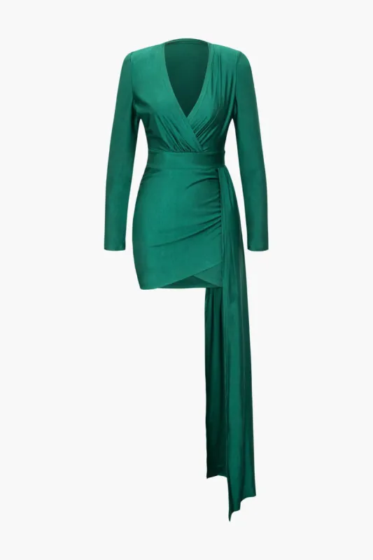V-neck Ruched Long Sleeve Mini Dress sold by Micas