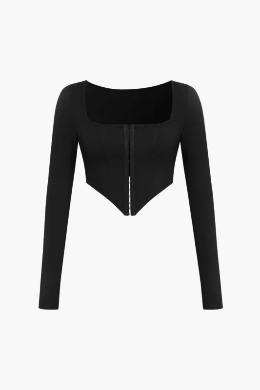 Long Sleeve Square Neck Hook And Eye Corset Top sold by Micas