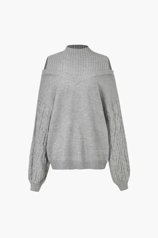 Oversized Cold Shoulder Cable Knit Sweater sold by Micas
