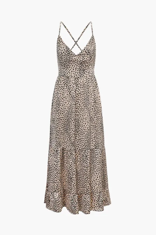 Animal Spot Print Tie Back V-Neck Maxi Dress sold by Micas