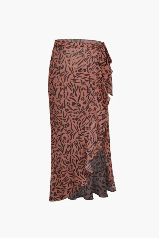 Printed Ruffle Knot Side Cover Up Skirt sold by Micas