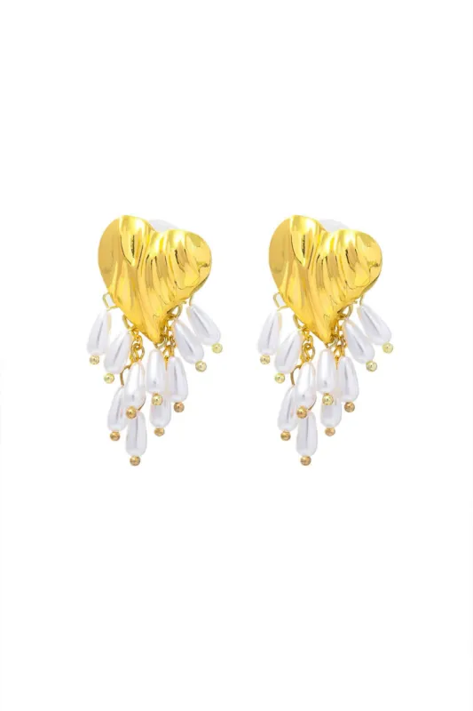 Heart Shaped Pearl Drop Earrings sold by Micas