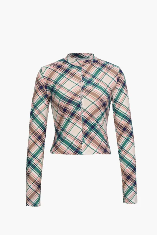 Checked Print Long Sleeve Top sold by Micas