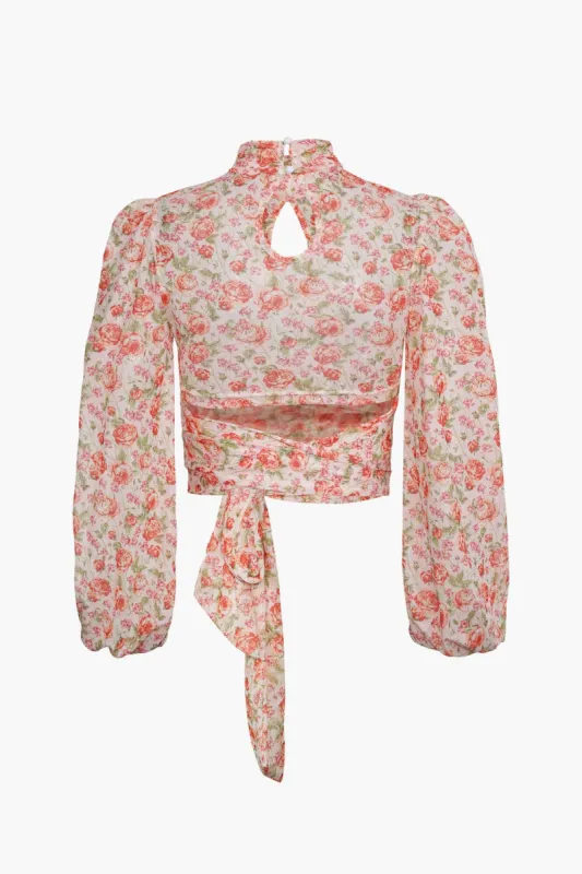 Floral Sheer Mesh Stand Neck Top sold by Micas