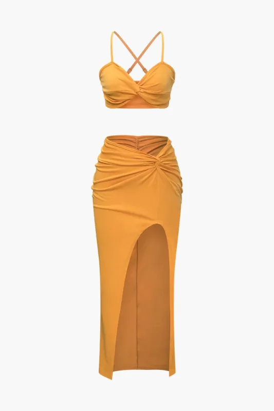 Twist Crop Cami Top And Slit Skirt Set sold by Micas
